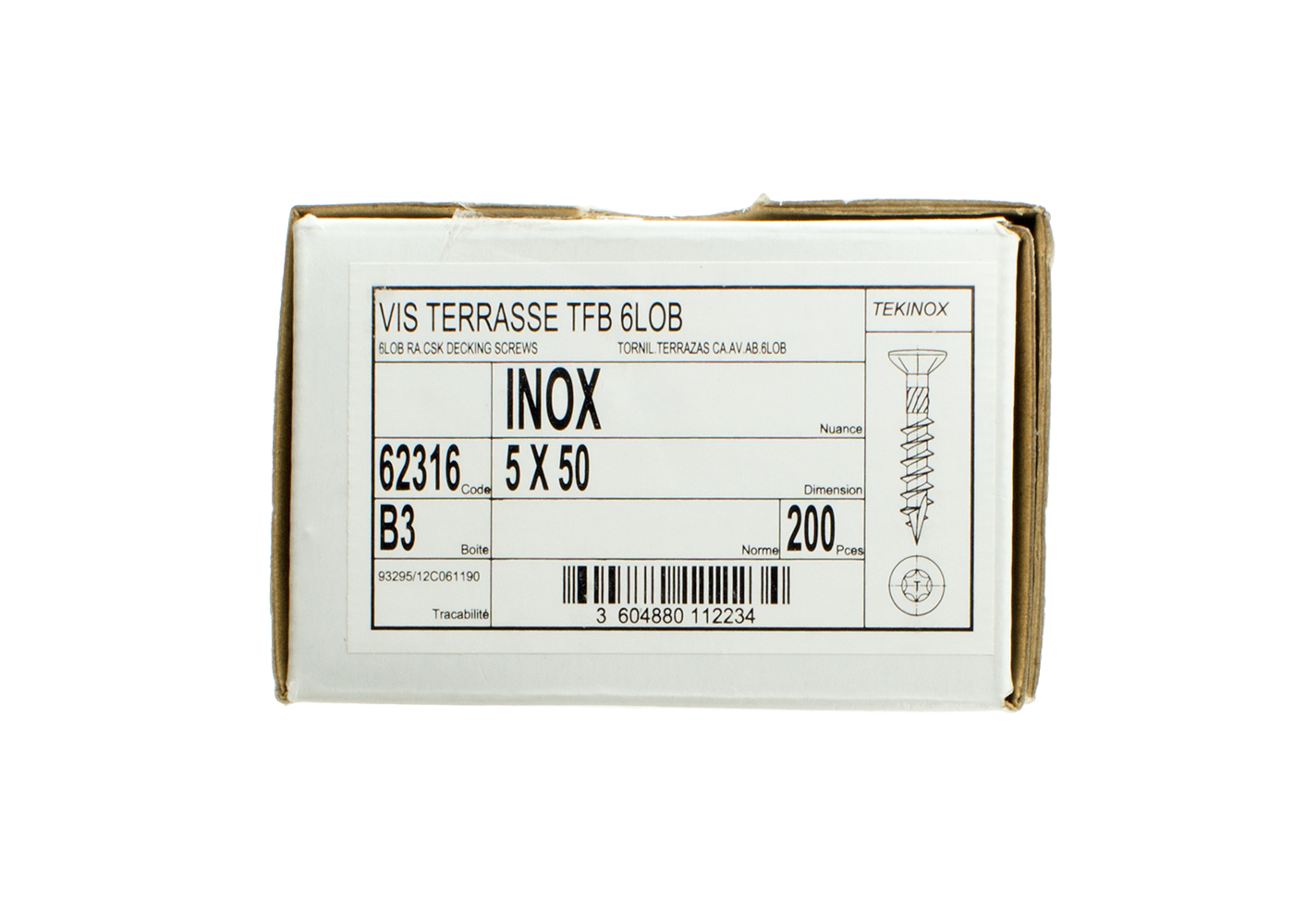 Vis Inox A2 Torx 5/50 (x200 pour 8m2) 5x50 Boite de 200