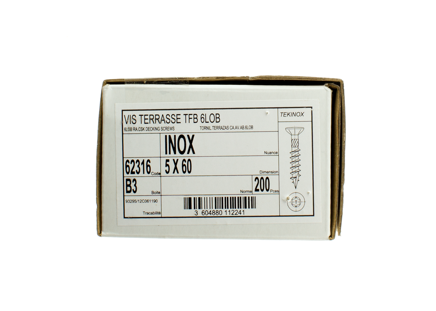 Vis Inox A2 Torx (x200 pour 8m2) 5x60 Boite de 200