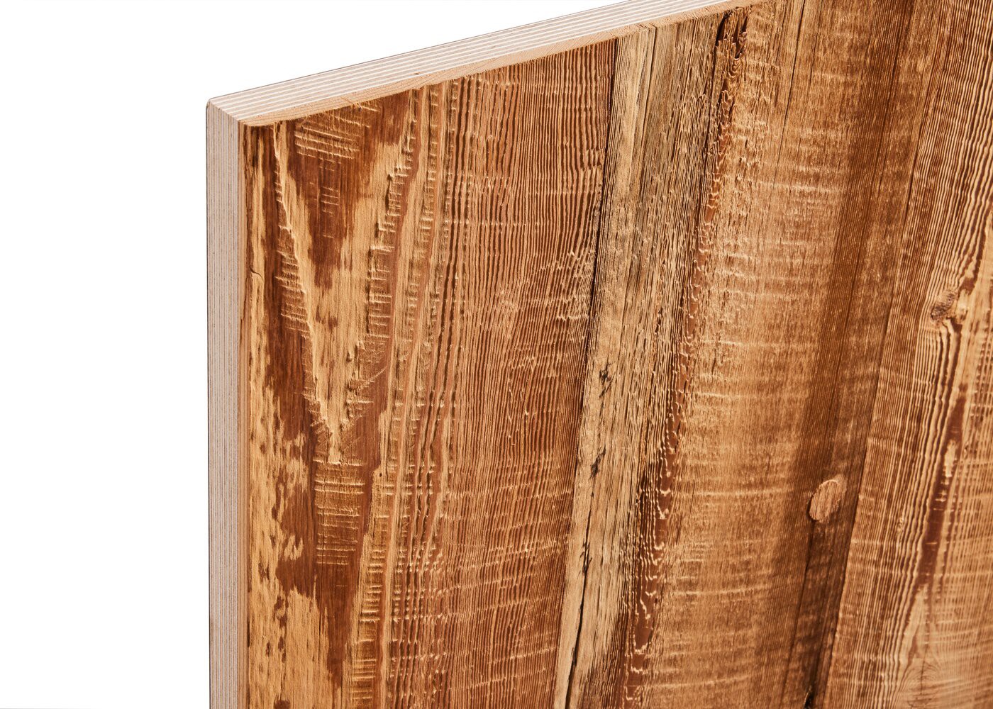 Panneau 3 plis en vieux bois Marron bross&eacute; brut 1 face plaqu&eacute;e 26x1250x3000