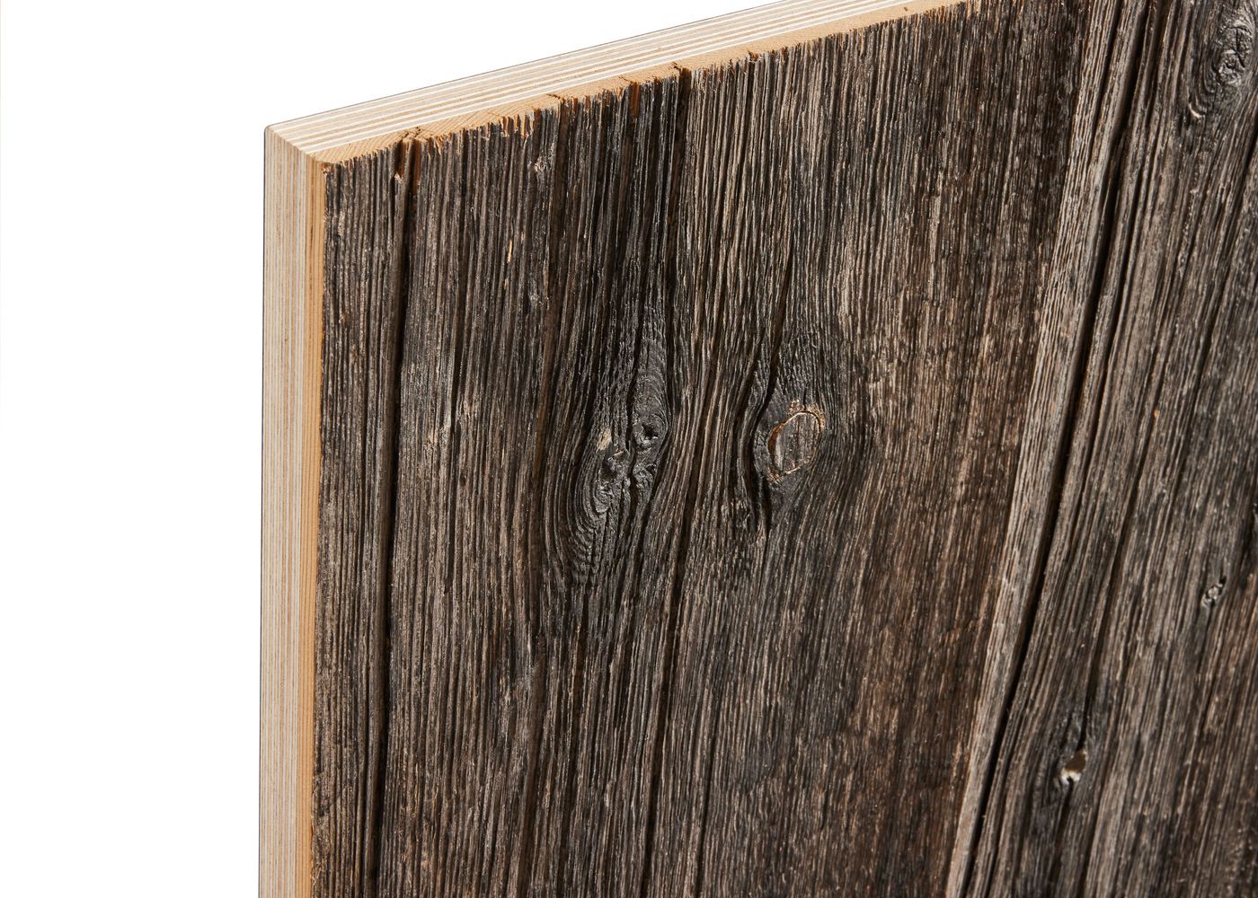 Panneau 3 plis en vieux bois Noir brut 1 face plaquée 26x1250x3000