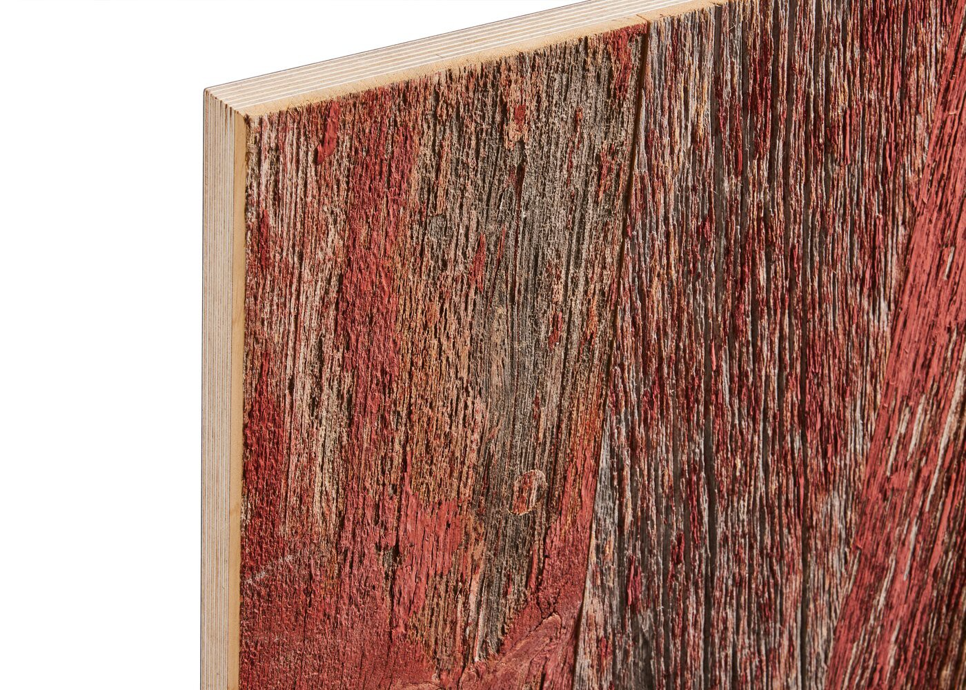 Panneau 3 plis en vieux bois Rouge brut 1 face plaqu&eacute;e 26x1250x3000