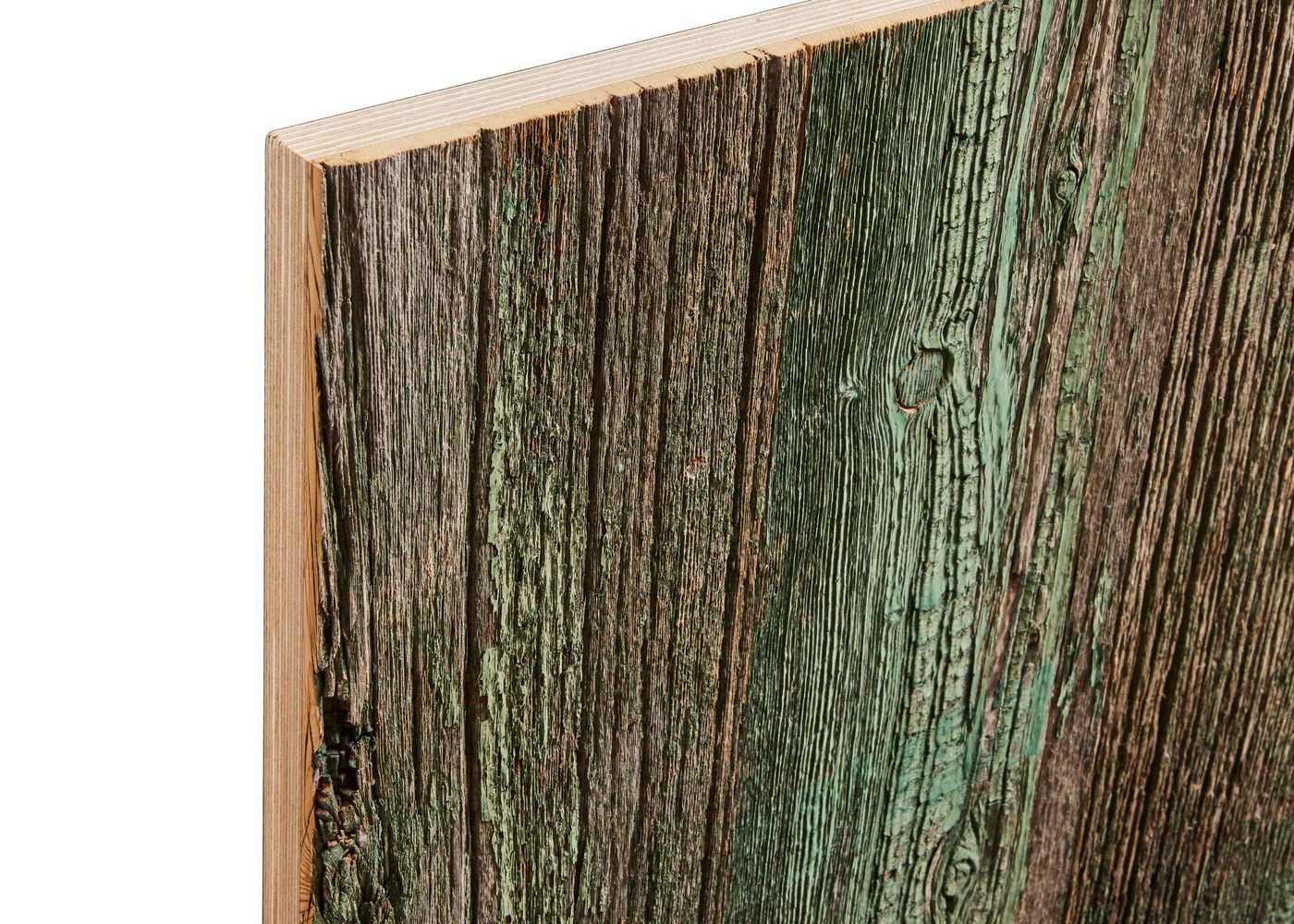 Panneau 3 plis en vieux bois Vert brut 1 face plaquée 26x1250x3000