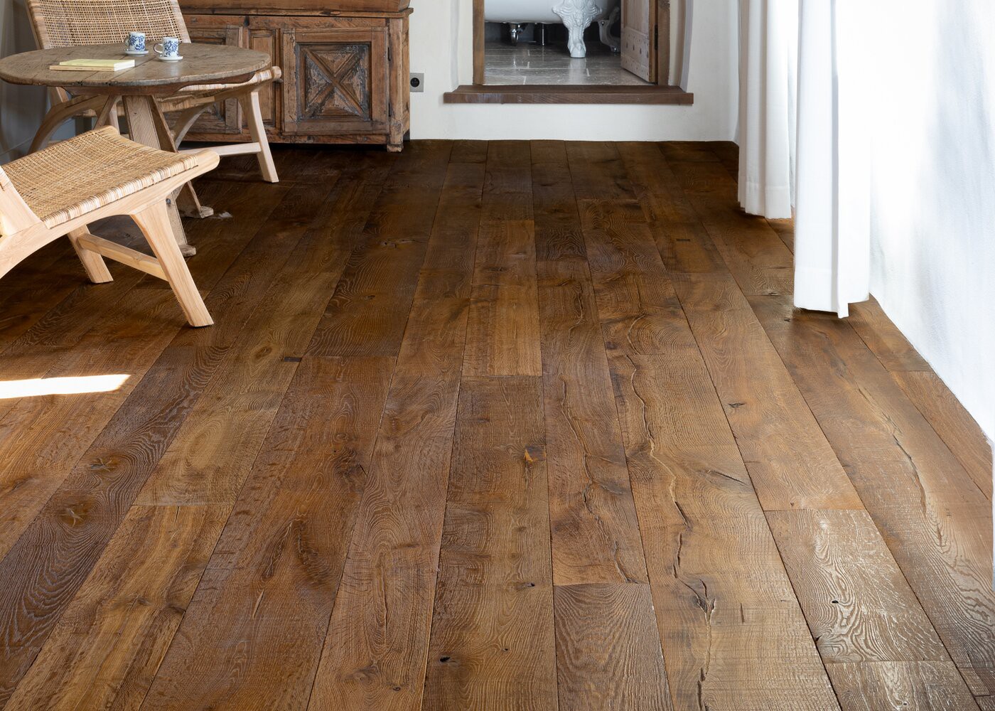 Parquet chêne massif WAX vieilli usé déformé huile cire 20-23x140-220x1800-2700