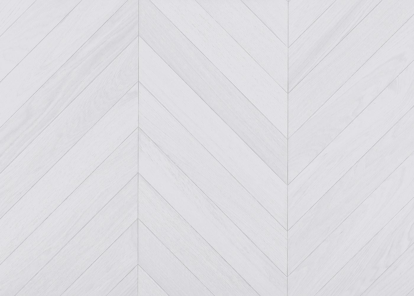 Parquet chêne contrecollé BLANC COUVRANT vernis mat Point de Hongrie 45° Elégance 15x100x600 (PàT)