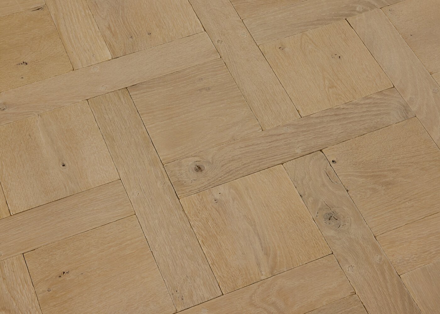 Parquet chêne contrecollé BRADFORD vieilli Versailles sans cadre huile aqua 15mm et carrés de 160 & navettes de 65x390