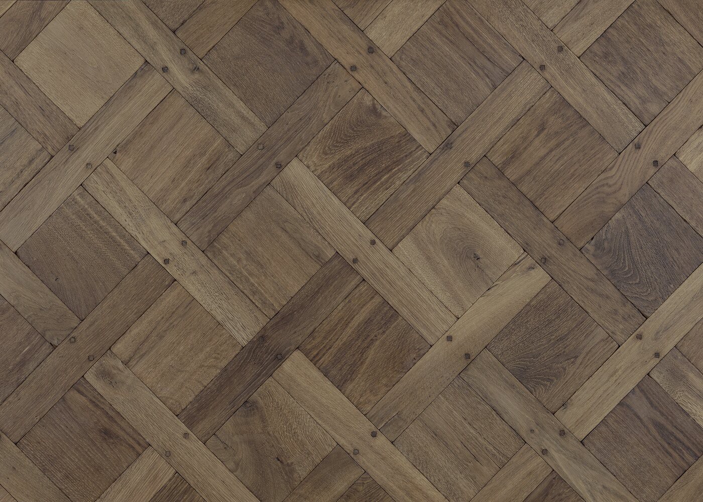 Parquet chêne contrecollé CANARIES vieilli Versailles Infini huile aqua 15mm et carrés de 160 & navettes de 65x390