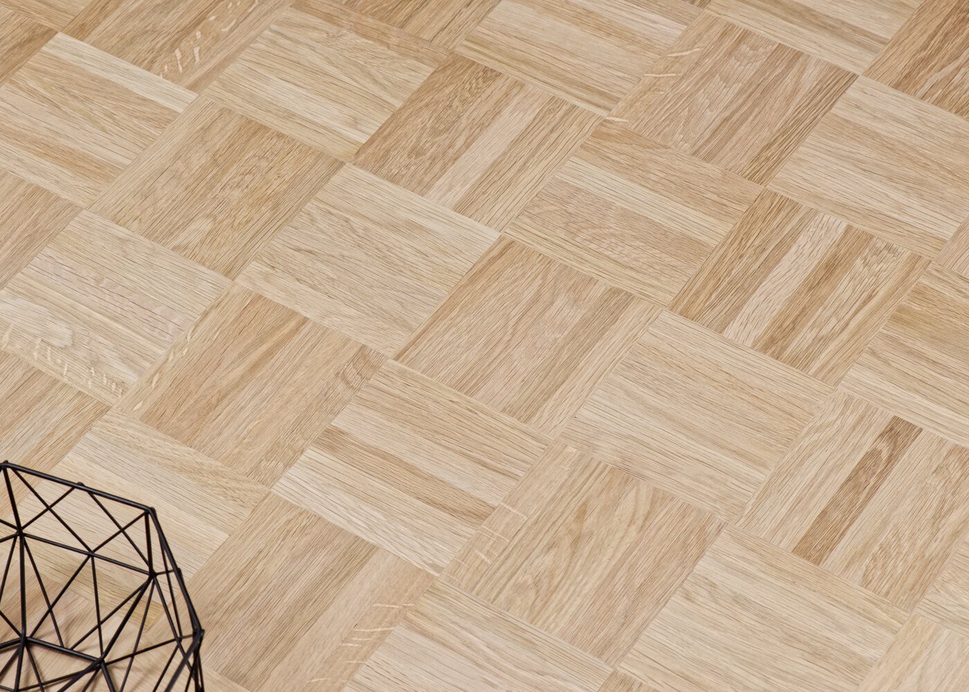 Parquet chêne massif Damier brut Premier 5 lames de 120 mm/carré, dalle de 480x480