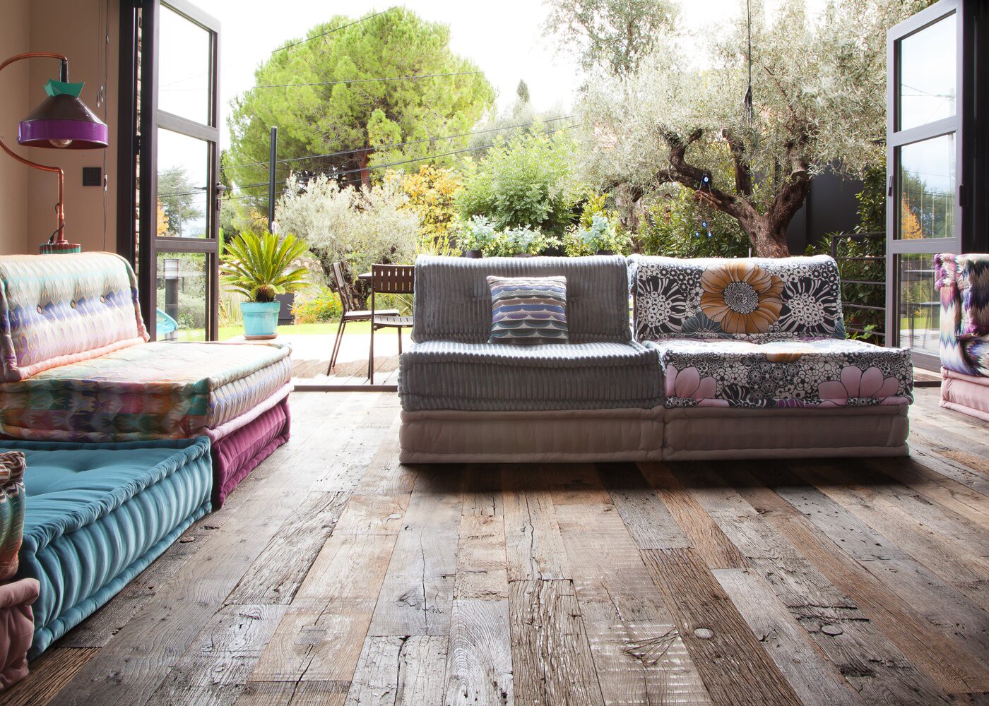 Plancher chêne contrecollé vieux fond de wagon Matière Brut ANVERS 18x120-210x500-1500