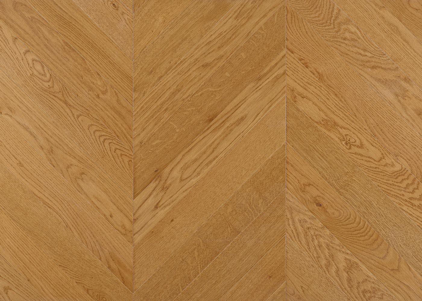 Parquet chêne contrecollé VALGA Point de Hongrie brossé huile UV Elégance support HDF angle 45° 12x92x600