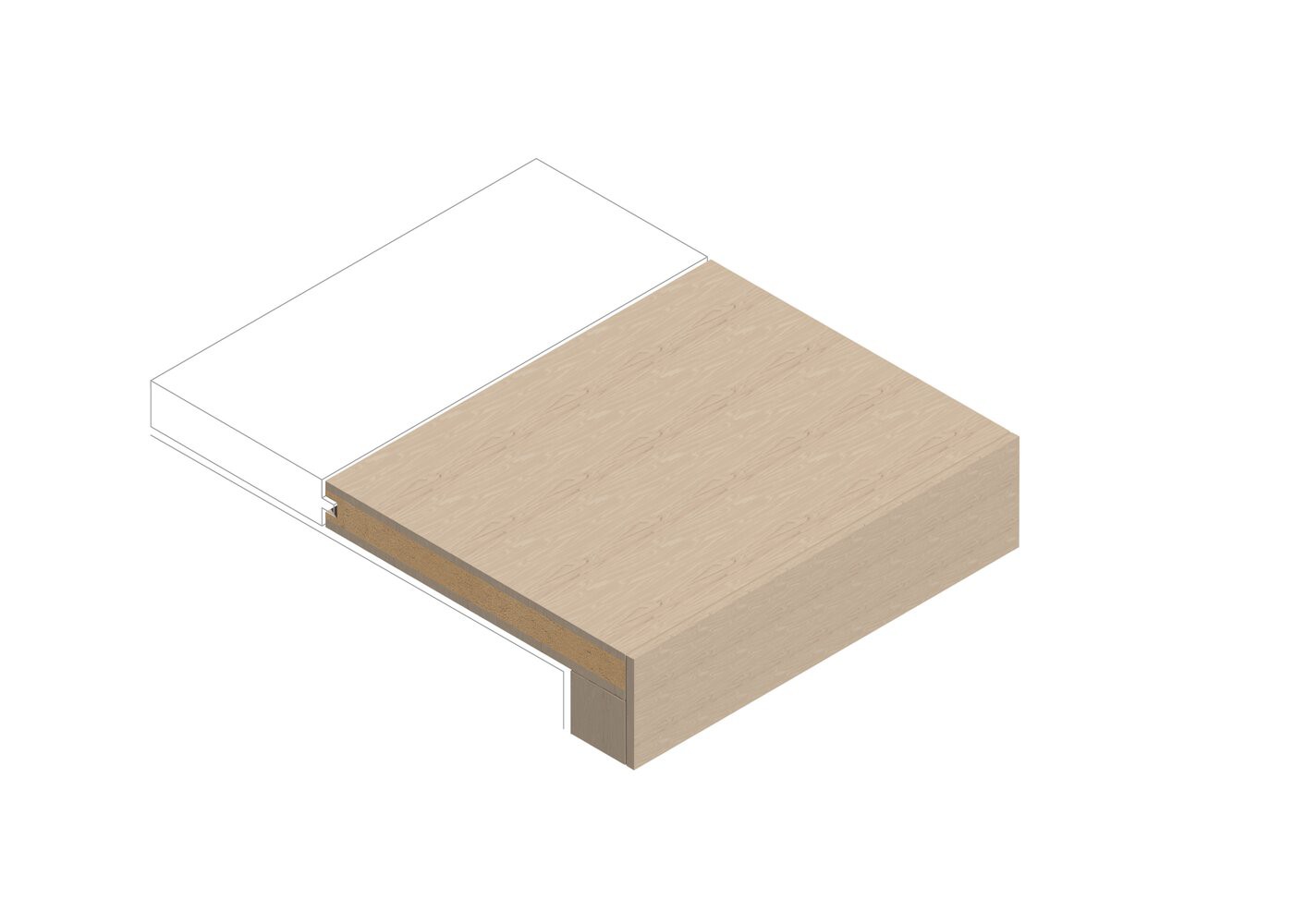 Kit plat de marche avec nez de marche int&eacute;gr&eacute; Ch&ecirc;ne brut 14x290x1000