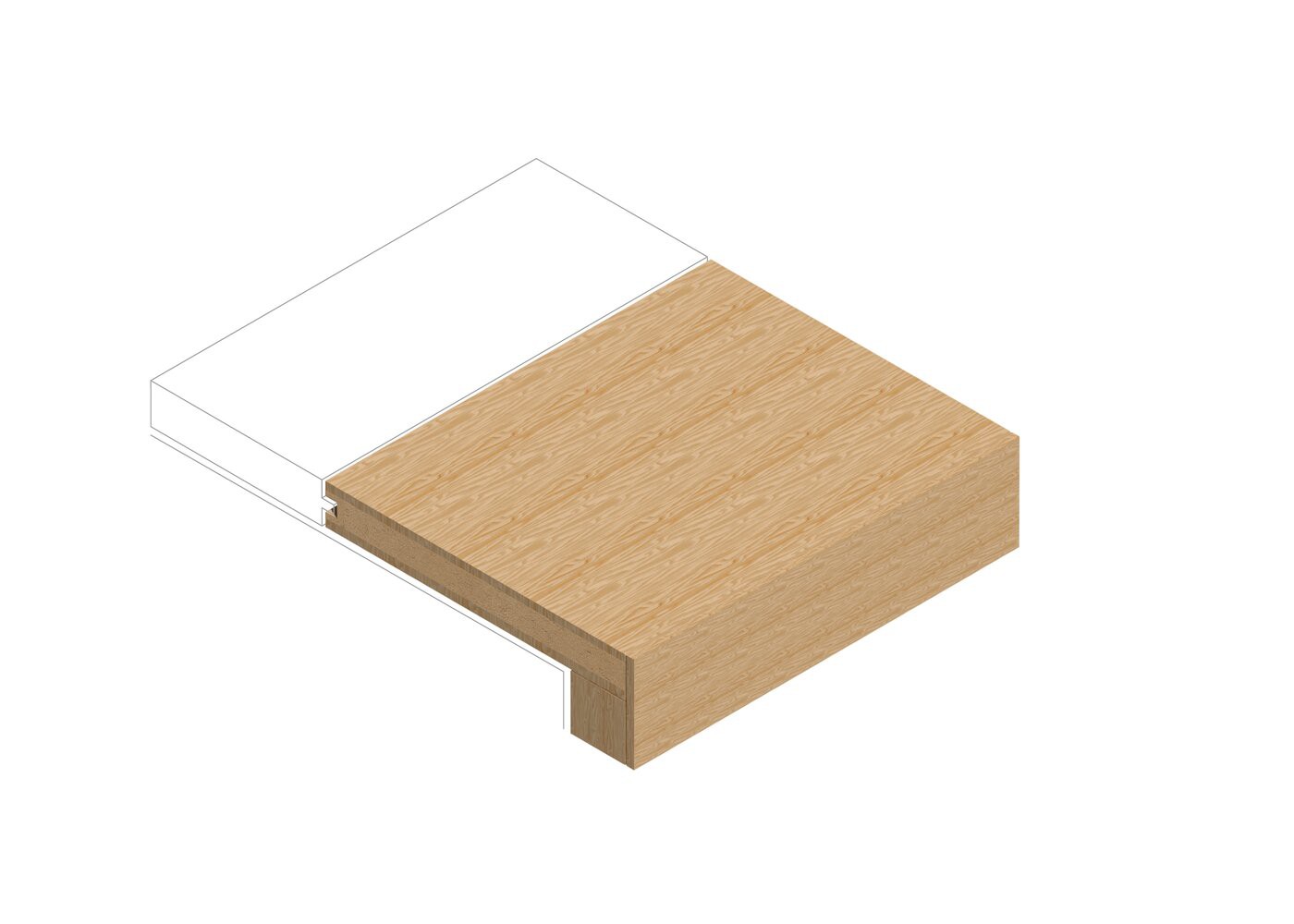 Kit plat de marche avec nez de marche integr&eacute; Ch&ecirc;ne vernis mat 14x290x1000